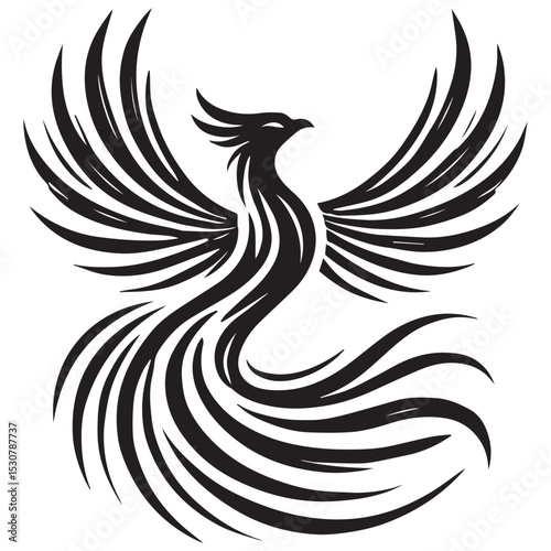 Bold Phoenix Silhouette Vector,Flat phoenix icon bold mythical bird vector in black silhouette style,Minimalist phoenix silhouette vector – simple and stylish mythical bird illustration for logos.