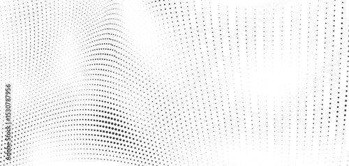 Wavy halftone curve pattern with fluid ripple effects and smooth spacing ideal for modern abstract designs vector backgrounds or clean monochrome art overlays