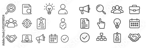 Icons representing various professional activities commonly used in business presentations and productivity tools