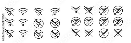 Symbols representing Wi-Fi connectivity status displayed on a simplistic background with various designs