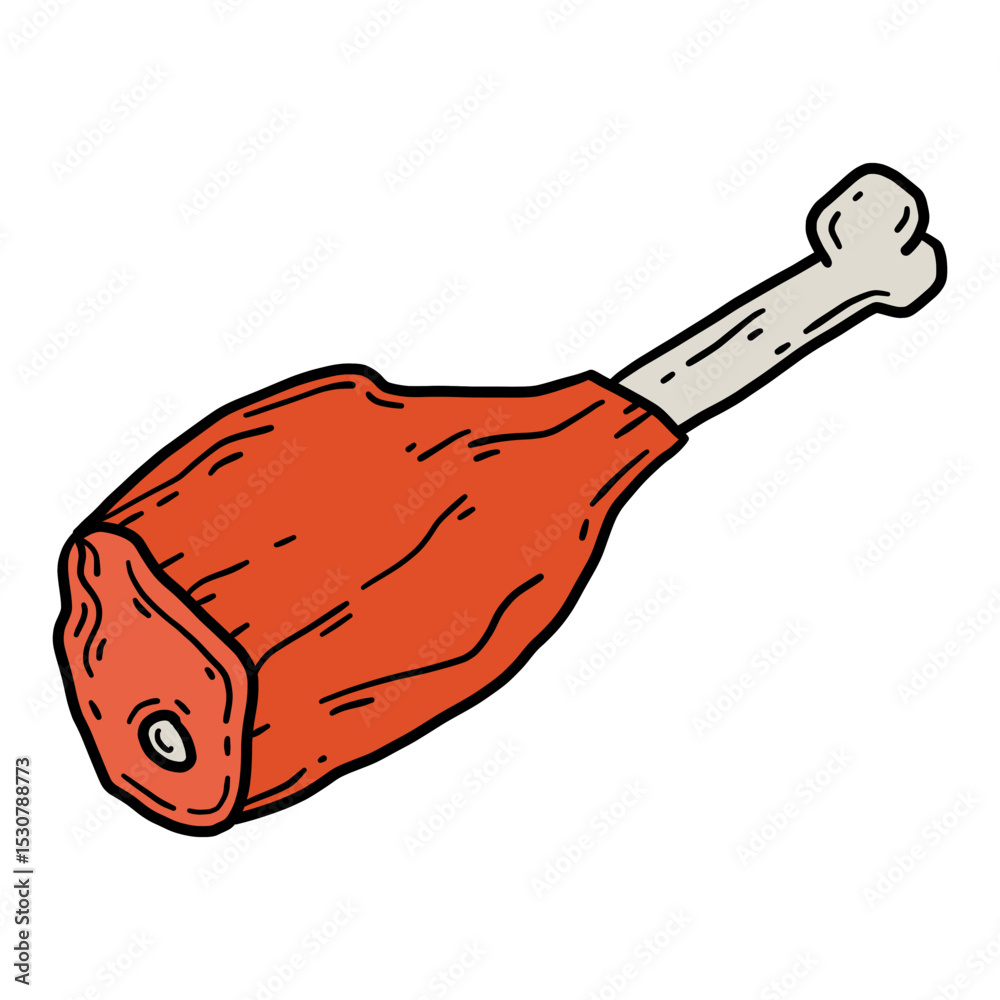 Obraz premium Vector linear hand drawn icon of a large meat leg with bone in doodle style.