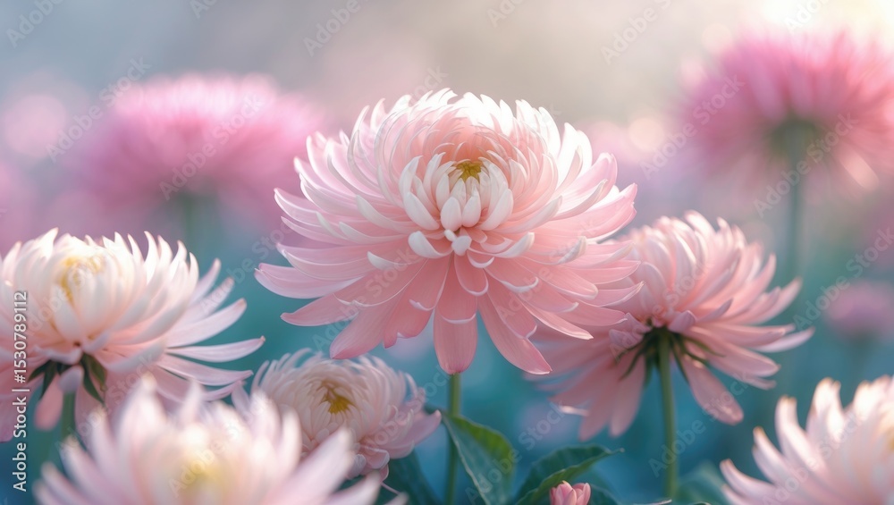 Fototapeta premium Chrysanthemum flowers in soft pastel color and blur style for background.
