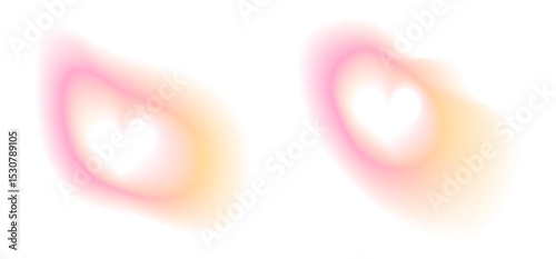 Aura gradient blur frame element. Abstract pink and yellow gradation with soft mesh effect. Aesthetic Valentine ombre halo figure for decoration. Different love modern paint design vector pack.