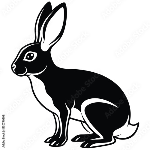 Black rabbit sits quietly, its expressive eyes conveying a sense of alertness and gentle curiosity