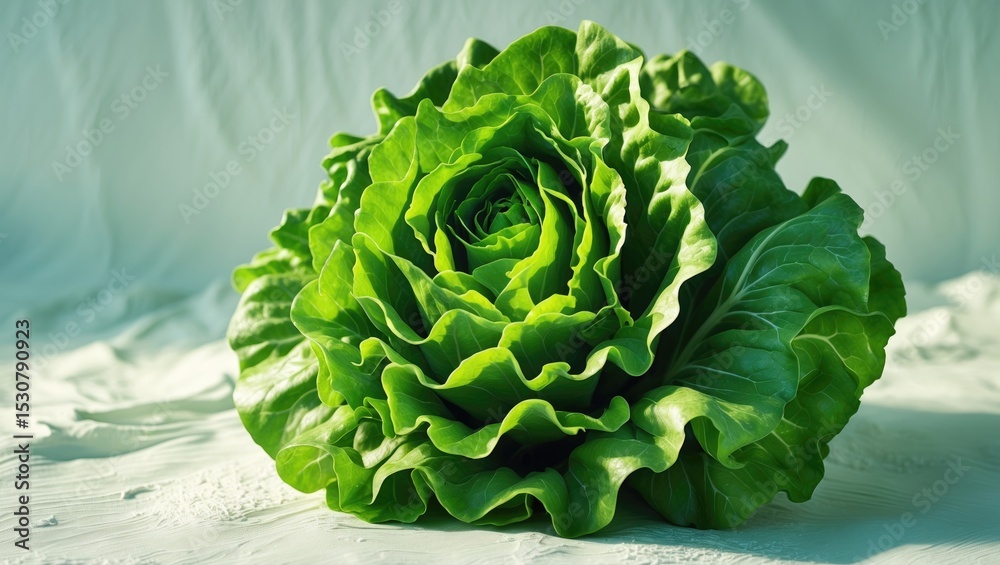 Fototapeta premium Closeup of a bunch of fresh green LETTUCE salad on white background with copyspace.