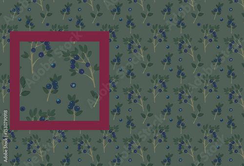 Summer leafy seamless wallpaper. Leaves and berry branches green pattern in provence natural forest style