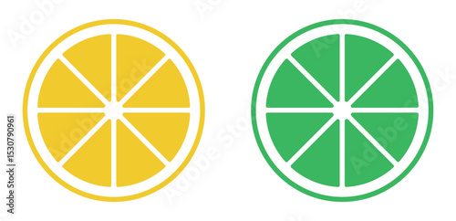 citrus fruit slices icon. orange and lime fruit slices. fruit slices icon for app, poster, banner , web. citrus fruits cross section. orange flat icon. vector illustration on transparent background
