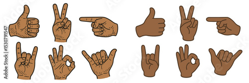 Hand gestures illustrating various signs of communication in a colorful and engaging format