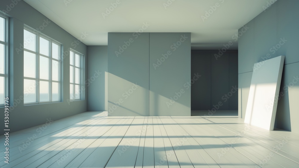 Fototapeta premium Bright loft space featuring two blank posters hanging on the wall.