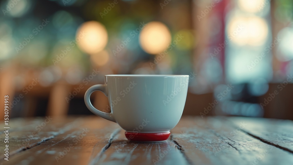 Fototapeta premium Close-up of a coffee cup positioned on a table.