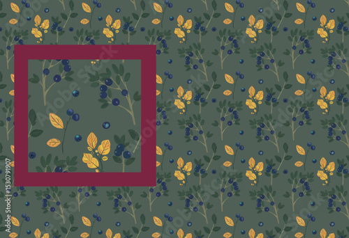 Autumn leafy seamless wallpaper. Leaves and berry branches green pattern in provence natural forest style