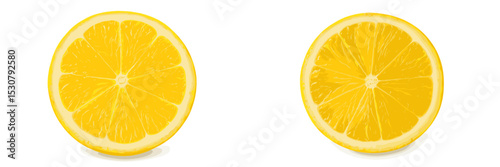 Lemon slices displayed against a white background highlighting their vibrant color and texture in a fresh, appetizing way