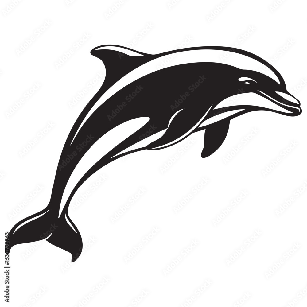 Fototapeta premium Leaping Dolphin Silhouette,dolphin isolated on white background,silhouette of a dolphin icon