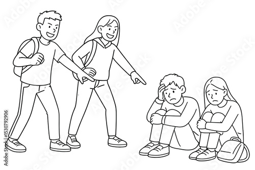 Children engaging in bullying behavior while peers experience distress at school during the day