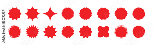 Sale sticker, price tag, starburst icon set, Set of red starburst. Price sticker, sale sticker, price tag, starburst, quality mark, retro stars, sale. Circle sticker set. Wavy edge promo red badges. 