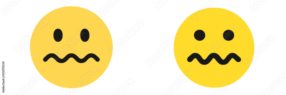 Fototapeta premium Two yellow emoticons depicting nervousness and discomfort in a minimalistic digital design