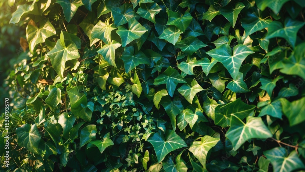 Fototapeta premium Close-up of English ivy climbing a wall, vibrant green ivy