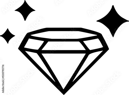 Vector line icon of a diamond with three sparkles; minimal black and white design used in website design, app UI, or branding elements.