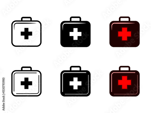 First Aid Kit Icon Set Medical Emergency and Healthcare Symbols. Health support clipart. Urgent clinical aid kit icons. Vectors illustrations.