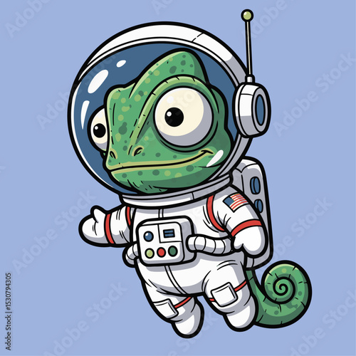 Cartoon Chameleon Astronaut Exploring Outer Space Creating Imagination