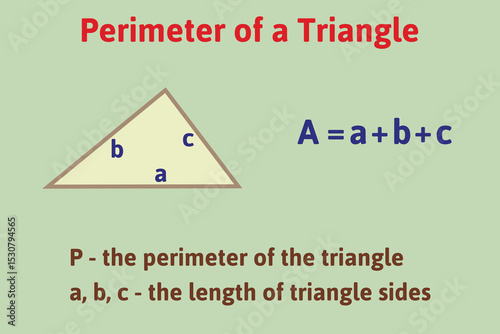 Perimeter of a triangle formula. Education. Science. School. Vector illustration.
