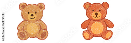 Two cute teddy bears sit side by side, showcasing their contrasting colors and friendly expressions in a playful setting