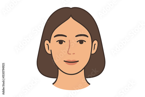 Portrait of a woman with brown hair and a friendly expression, captured in a minimalist style against a light background