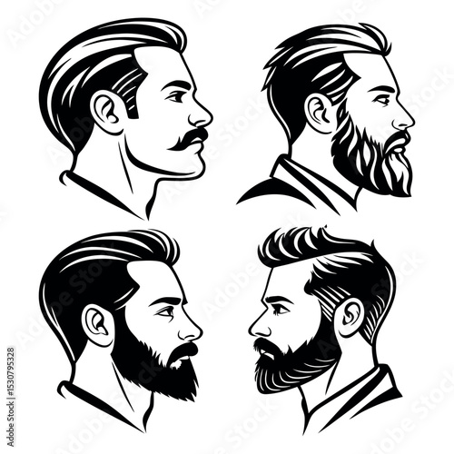 Male Haircut Beard Style Vector Profile Set