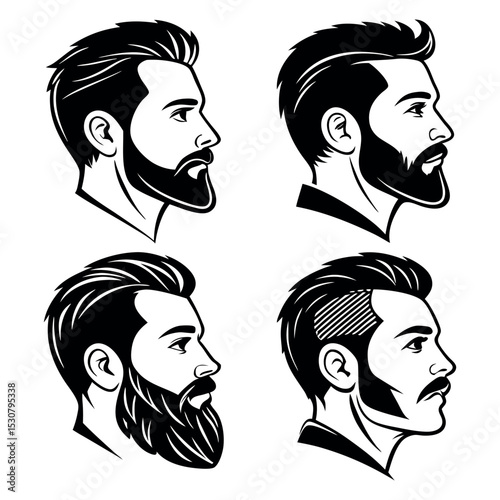 Male Haircut Beard Style Vector Profile Set
