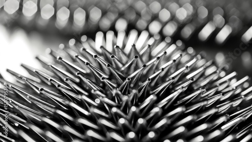 An image featuring black and white dots on a background in 3D relief. Abstract dotted design with a halftone radial pattern.