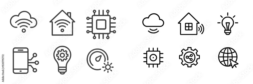Modern technology icons representing smart home and IoT concepts for digital innovation and connectivity solutions Modern technology icons representing smart home and IoT concepts for digital innovation and connectivity solutions