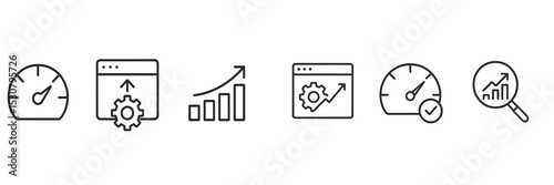 Icons representing internet performance metrics and analytics tools displayed on a clean white background