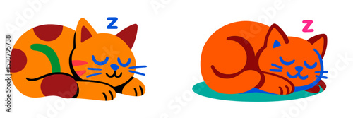 Two colorful cartoon cats sleeping peacefully in a cozy home setting