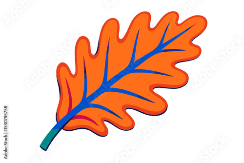 Colorful autumn leaf design showcasing vibrant orange hues and distinct blue veins against a white background