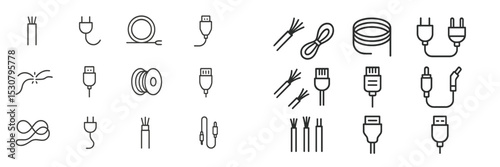 Various types of electrical connectors and cables arranged on a simple background for design reference and illustration