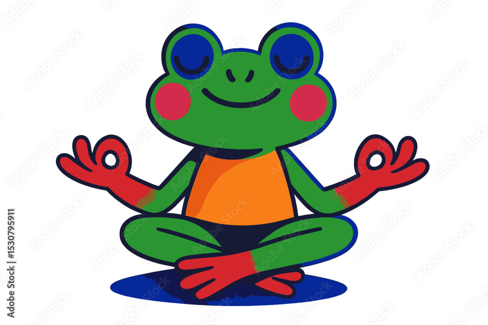 Obraz premium Colorful cartoon frog practicing yoga in a peaceful setting during the day