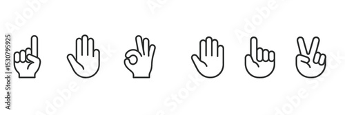 Different hand gestures displayed in a series to represent various meanings and messages in communication