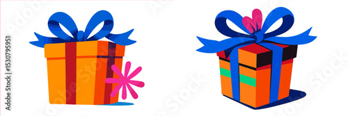 Colorful gift boxes with vibrant ribbons decorated for a special celebration occasion