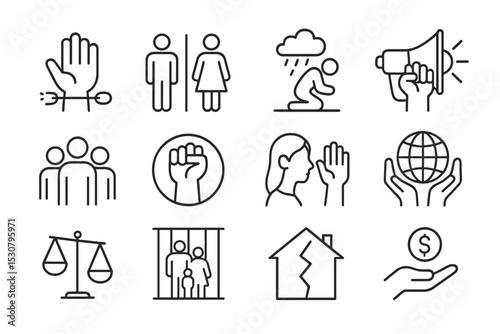Symbols representing human rights advocacy and social justice activism in diverse contexts throughout the world