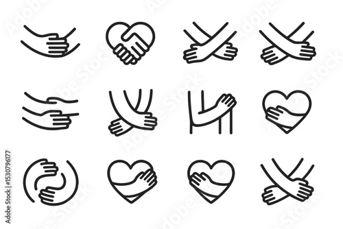Collection of diverse hand illustrations depicting support and connection in various forms