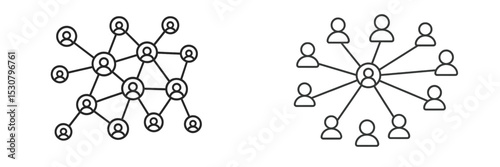 Network diagrams showcasing interconnected people and groups in a digital format illustrating collaborative relationships and social structures
