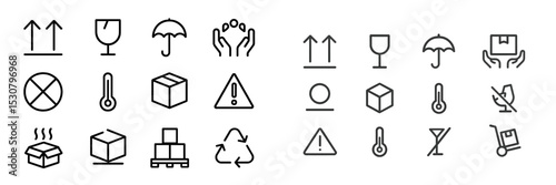 Icons for safe handling and shipping instructions as used in logistics and transportation environments