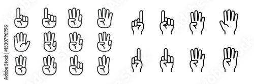 Various hand signs displayed in a grid format illustrating numbers one to five in a clear and simple style