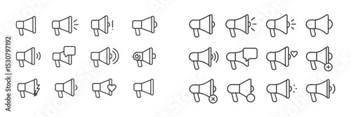 Various speaker icons representing different audio signals and notifications created in a minimalistic design style