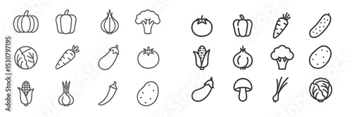Fresh vegetables displayed in a colorful assortment arranged neatly in a grid on a white background