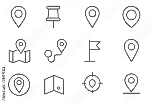 Various location markers and map symbols illustrating navigation features and map functionalities