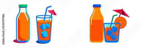 Refreshing orange beverages with ice in stylish glasses set in a bright, cheerful environment