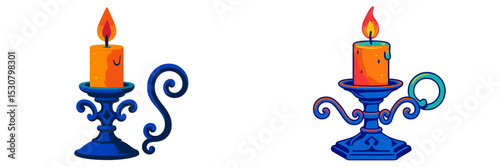 Colorful decorative candles displayed on ornate candle holders create a warm ambiance in a cozy setting during an evening gathering