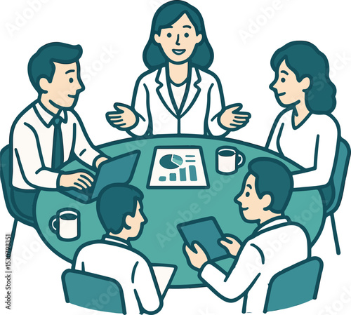Team huddle Illustration of professionals engrossed in an inspiring and productive business meeting