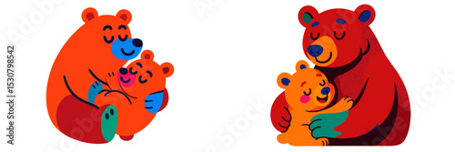 Charming illustration of bears sharing a warm hug in a playful and vibrant setting filled with joy and love
